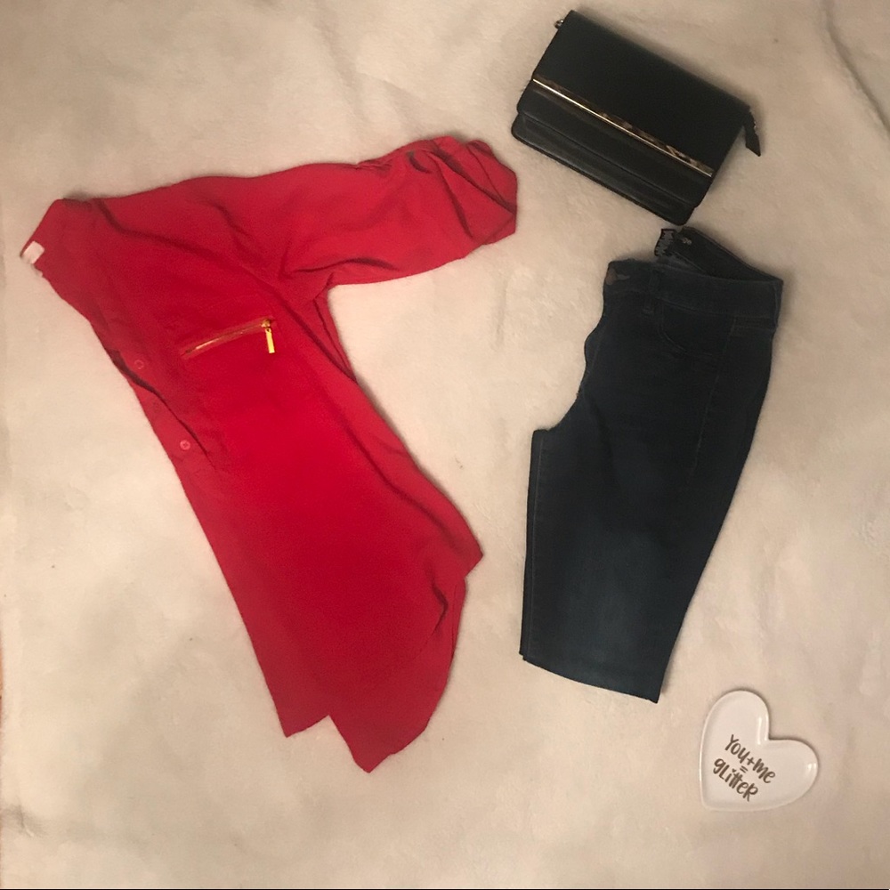 Red blouse w/ gold zippers